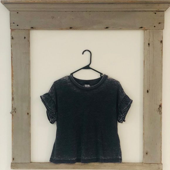 Gray Distressed Ruffle Tee - Picture 1 of 3